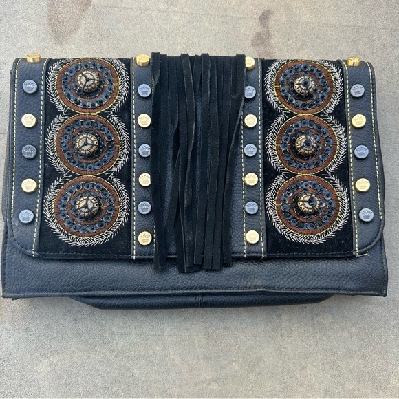 Christian Audigier Handbags - Christian Audigier Black Leather Clutch Handbag Purse